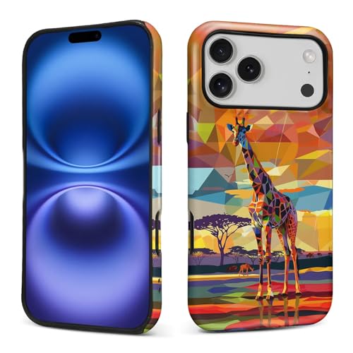 yicomon Compatible with iPhone 17 Pro Max Case, Giraffe African Savannah Pattern Print Matte Phone Case Durable Fashion Funny Liquid Silicone Case Soft Anti-Scratch Shockproof Protective Cover