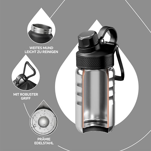 Ideus Vakuumisolierte Wasserflasche, 360 ml Edelstahl Doppelwand Flasche Metall Sport Kantine mit auslaufsicherem Schraubverschluss – Ansicht 3