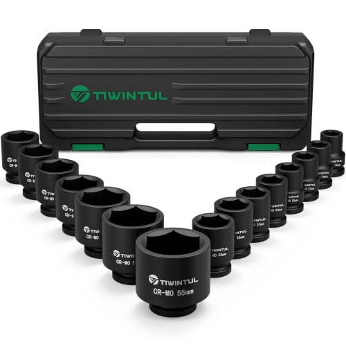 TIWINTUL 3/4 Inch Drive Impact Socket Set 15 Pieces Metric 17-55 mm