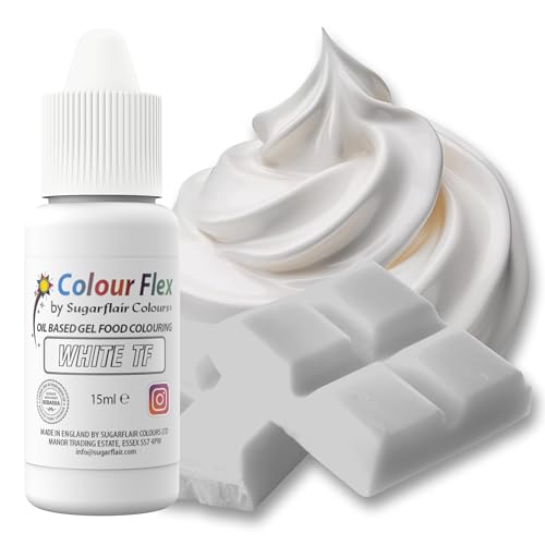 Sugarflair Colourflex White, corante alimentar à base de óleo, cor para creme de manteiga, ganache, chocolate, pasta de modelo, pasta de açúcar e creme, 15 ml