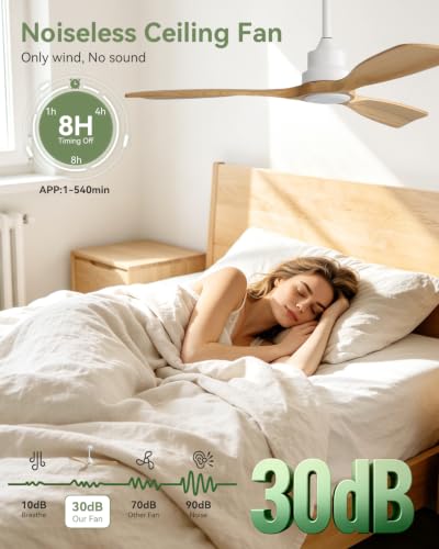 Image of Sofucor 48 Inch Smart Wood Ceiling Fan No Light, Alexa /App /Remote Control