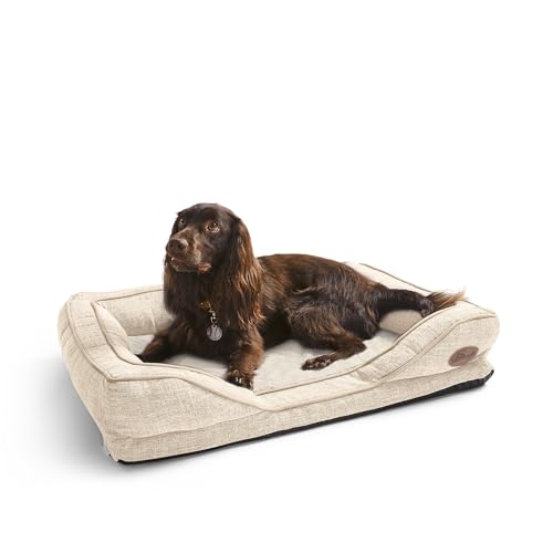 Silentnight Orthopaedic Dog Bed - Cosy Comfortable Pet Bed with Ergonomic Foam Body & Head Support - Super Soft & Sturdy Woven Removable Washable Cover Non-Slip Base Medium 59x80cm Natural