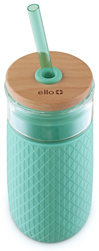 Ello Devon Glass Tumbler , Protective No Sweat Silicone Sleeve And Splash Proof Wooden Detail Lid With Straw, 18 Oz #TOP2