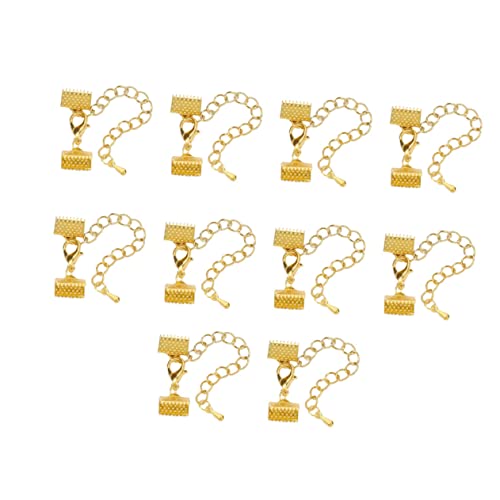 Homoyoyo DIY Jewelry Accessories 10 Pcs 10mm Plated Ribbon Clamps Crimp Ends for Cord Lobster Clasp Cords Jewelry Making
