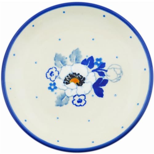 Authentic Polish Pottery Mini Plate, Coaster plate in Blue Spring Blue Design Handmade in Boles?awiec Poland by Ceramika Artystyczna + Certificate of Authenticity