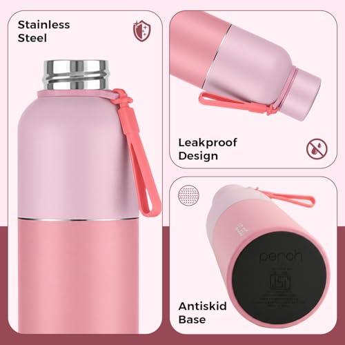 Image of Perch Zenith ISI Certified Hot & Cold Steel Water Bottle 1L | Vacuum Insulated Flask | BPA-Free Leakproof Bottle for Office, School & Gym |Gift Box|Birthday, Anniversary & Corporate Gift |Baby Pink