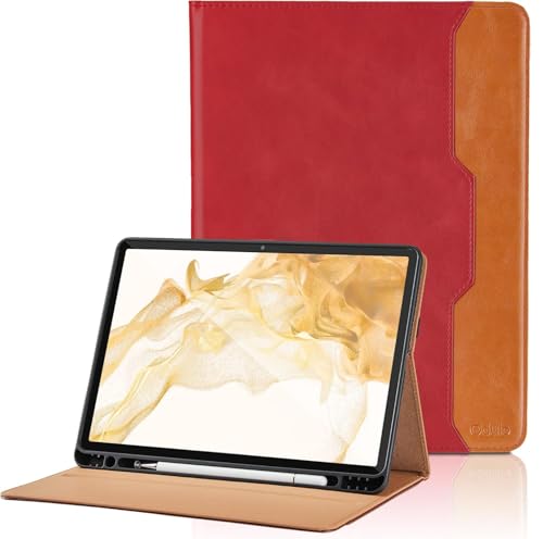 Coque Samsung Galaxy Tab S8 Plus et S7 FE en cuir PU rouge avec support