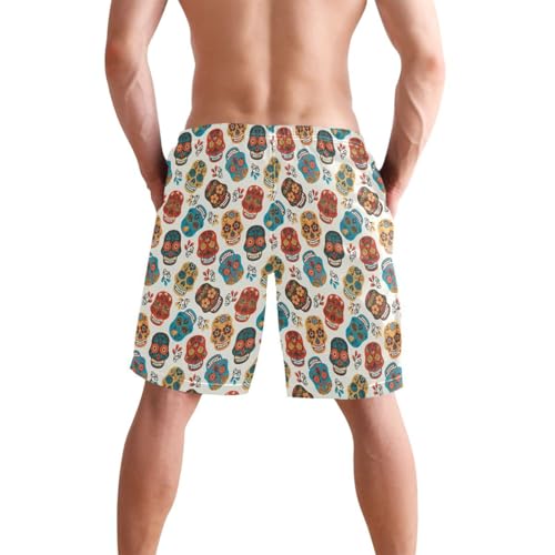 Laprad Men's Swim Trunks Quick Dry Beach Swimsuit Shorts Dia De Muertos Skull with Mesh Lining3