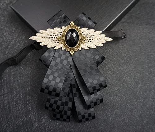 Black Bow Brooches For Men Women Self Tie Bow Tie Collar Pin Fashion Pretied Suits Neck Tie Bowknot Brooch For Suit Shirts (B Net Black) #TOP1