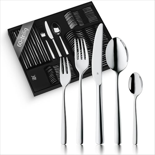 WMF Boston Besteck Set 12 Personen, Essbesteck 60 teilig, Monobloc-Messer, Cromargan Edelstahl poliert, glänzend, spülmaschinenfest