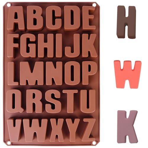 YXHZVON Molde de Silicona con Letras, Alfabeto 3D A-Z Moldes para Hornear, Molde de Chocolate Alfabeto Grande para Pasteles, Dulces, Repostería, Jaleas y Galletas (Marrón)