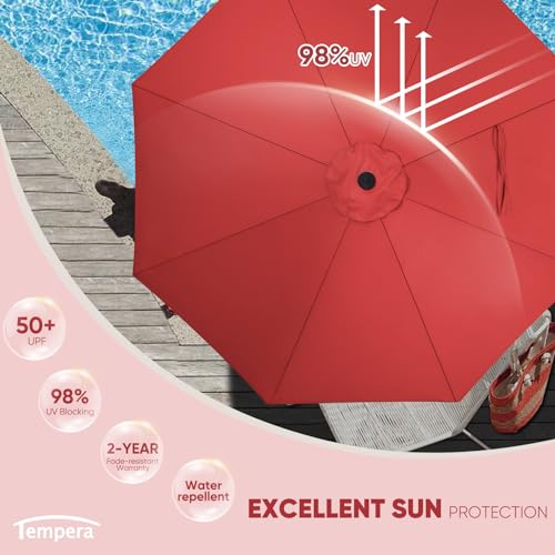 Image of Tempera Patio Market Outdoor Table Umbrella with Auto Tilt and Crank, Large Sun Umbrella with Sturdy Pole & Fade Resistant Canopy, Easy to Set