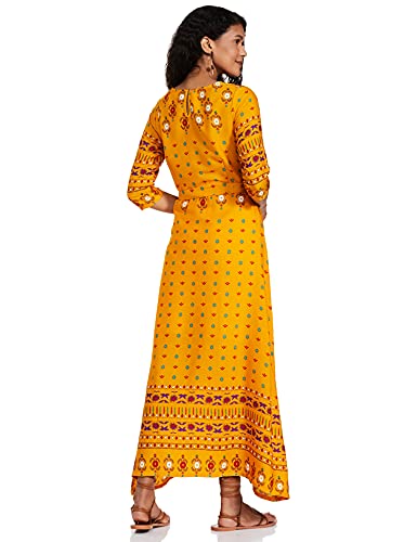 Image of plusS Georgette A-Line Dress (LDR4668-OCHERPRINT Yellow 2XL)