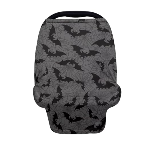 Image of Halloween Car Seat Cover Baby Carrier Cover, Halloween Car Decor Bat Nursing Covers Spider Web Breast Feeding Covers for Women, Breathable Infant Carseat Canopy