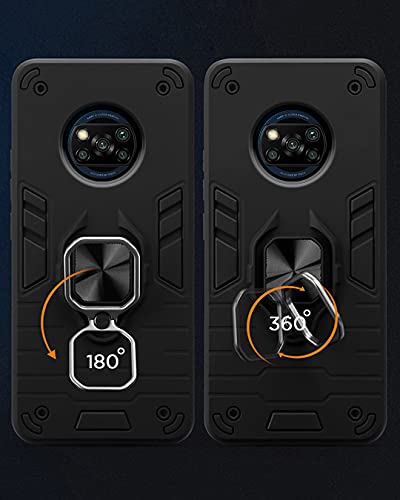 Image of Pikkme Poco X3 / X3 Pro Back Cover | Tough Armor Bumper | 360 Protection Case | Ring Holder Stand Case for Poco X3 / X3 Pro (Black)