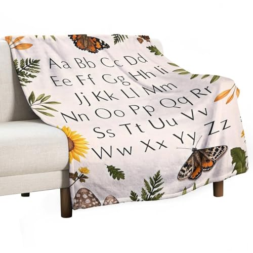 Alphabet Art Blanket,Nature,Educational,Nursery,Kids Rooms,ABC Blankets,Plush Lightweight Soft Flannel Gifts for Kids 100x130cm(40x50in)