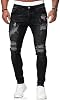 Jeans entallados azules de hombre con rotos y rayas laterales 8