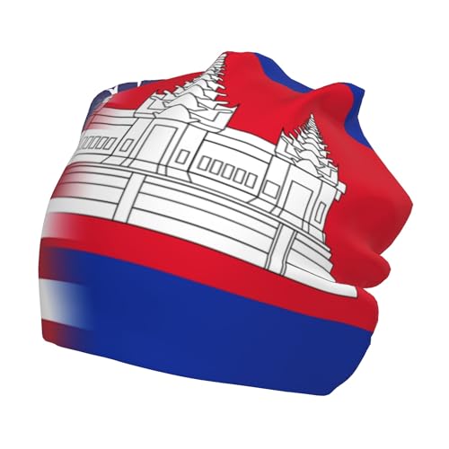 American Flag and Cambodian-Flag Children Hip Hop Knitted Hat Kids Elastic Leisure Knit Cap Warm Sleep Beanies Black