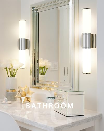 Image of Bathroom Light Fixtures, 2-Light Vanity Lights for Mirror with Milk Glass Shade, Chrome Up and Down Wall Sconces for Bathroom Bedroom Hallway, VL834-CH-ML