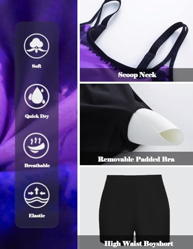 Hanna Nikole Damen Zweiteiliger Tankini Bauchweg Badeanzug A-Linie Badeoberteile für Mollige Lila Tie Dye 46 5