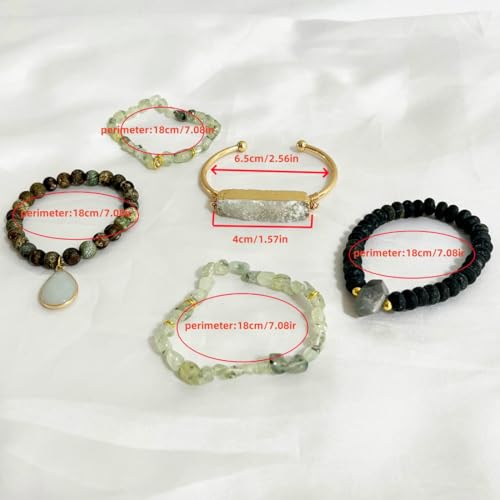5PCS Natural Boho Beaded Bracelets Bangle for Women Men,Healing Turquoise Jasper Agate Crystal Gemstone Stone Chakra Multilayer Wrap Bohemian Handmade Jewelry Beads Stretch Bracelet Set2