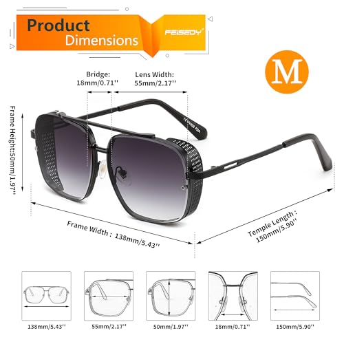 Image of FEISEDY Sunglasses Mens Women Vintage Pilot Square Trendy Metal Steampunk Fishing Driving Sun Glasses B2894