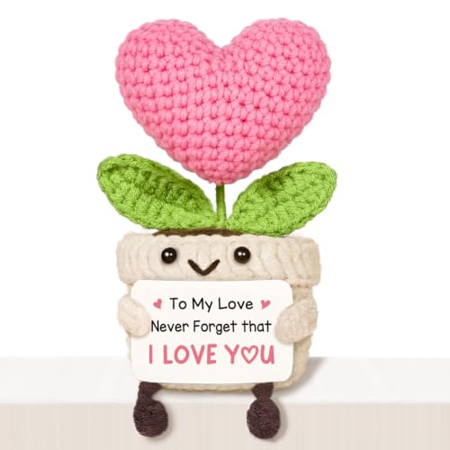 Image of Giftasy Gift for Her - Handmade Crochet Heart Flower - Romantic I Love You Gift for Girlfriend, Wife, Anniversary Birthday Valentines Wedding Present for Her, Small Cute Decor for Women