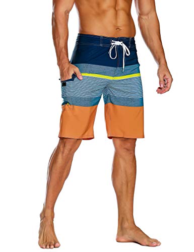 Image of unitop Men's Bathing Board Trunks Beach Shorts Holiday Hawaiian Colorful Striped