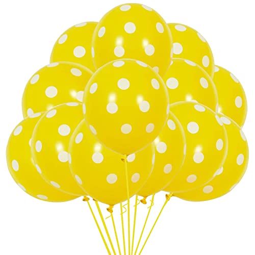 Image of RasuDecor 10 Pieces 12 inch Polka Dot Latex Balloon Yellow and White Dot Colorful Balloons, 12 Inch Latex Polka Dots Balloons for Kids Women Men Birthday Easter Engagement Wedding, Halloween Party Supplies Decor #RasuImpex (10Pcs 12 inchPolkaDotYellowWhite)