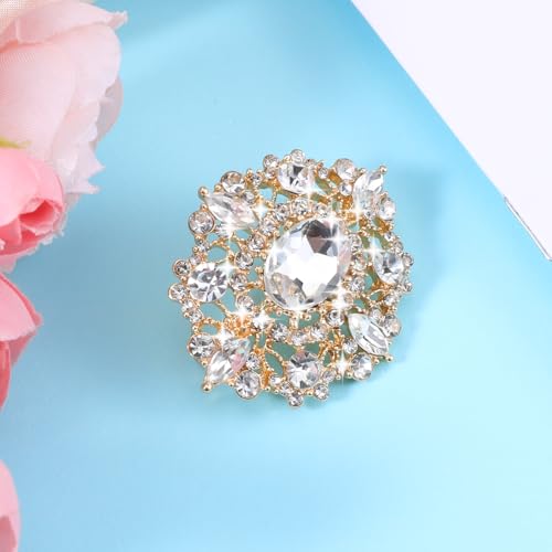 Image of Gold Crystal Brooch, Champagne Gold Small Brooches Pin for Women, Vintage Diamante Elegant Brooches for Clothes, Sweater, Coat, Scarves, Dress, Wedding, Bridal