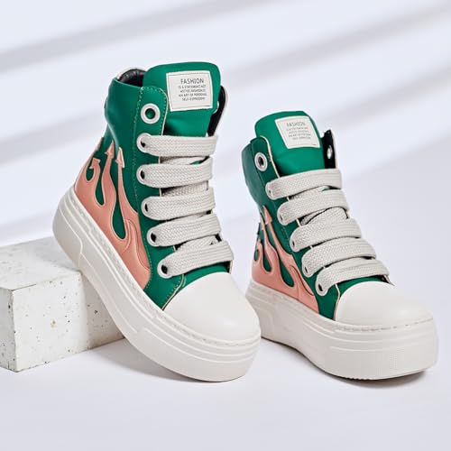 Womens High Top Sneakers Classic Thick Laces PU Leather Platform Shoes Fashion Comfort Walking Shoes3