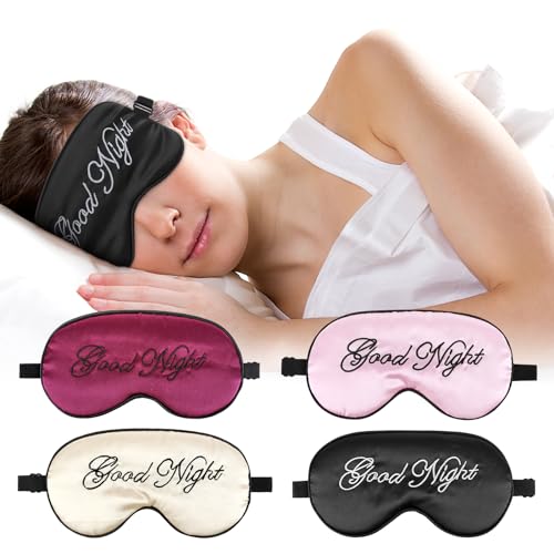 おもしろ睡眠マスク シルク ブラックアウト 目隠し ソフト 調節可能 スリーピングアイカバー トラベルアイシャード 伸縮性 サイドスリーパー 圧力なし アイマスク 女性用 男性用 夜寝 昼寝 昼寝 4枚