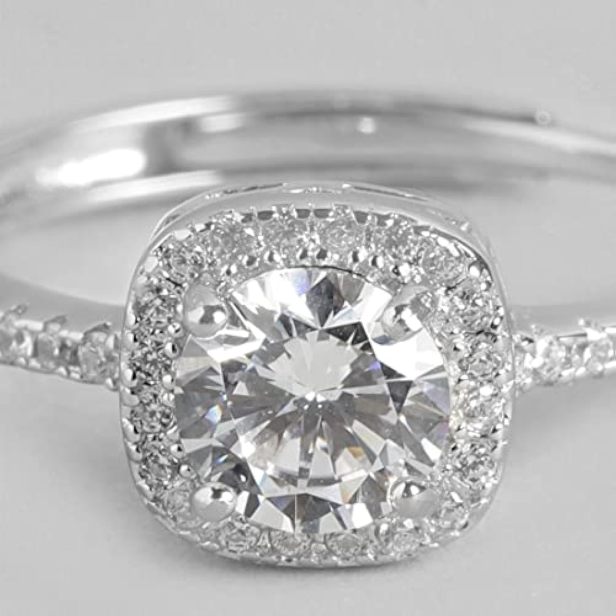 925 Silver CZ Square Solitaire Rhodium Plated Ring