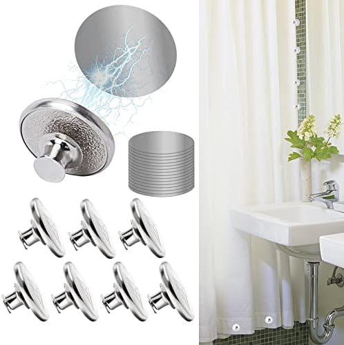 8 Pcs Shower Curtain Weights Magnetic with Back Tack, Keep Curtain Liners Closed&Tight to Side Walls, Windproof Stop Protect Splash Clips Heavy Strong Magnets Add Weight with 16 Patch, for All Tubs