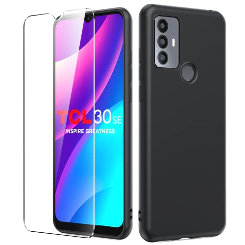 Coque TCL 30 SE silicone TPU antichoc noir et film protection