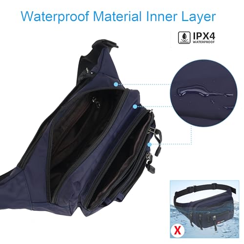 AirZyx wasserdichte Gürteltasche Bauchtasche Damen Herren Multifunktionale Hüfttasche mit Reißverschluss Geeignet für Reise Wanderung und Alle Outdoor-aktivitäten Schwarz