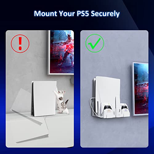 Nexigo Ps5 Accessories Wall Mount With Dualsense Charging Station, Stable Metal Wall Hanging Stand With Led Charging Indicator For Playstation 5 Console (Disc & Digital), White #TOP7