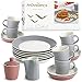Produktbild Mövenpick Geschirrset 6 Personen  Kaffee Set aus Porzellan Weiß Grau  Spülmaschinen- und Mikrowellengeeignet  20tlg Teller Set