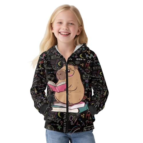 Animal Printed Girls Boys Zip-Up Hoodie Breathable Warm Fleece Sweatshirt with Pockets Casual Fall Outfits Size S-XL2