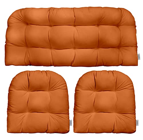 RSH DECOR Sunbrella 3 Piece Wicker Tufted Loveseat Set, Outdoor