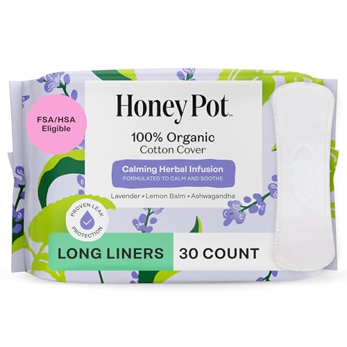 Image of Honey Pot - Calming Long Panty Liners for Women - 100% Organic Cotton Top Sheet - Feminine Care - Non Cooling - Calming Herbs of Lavender, Ashwagandha, & Lemon Balm - 30ct