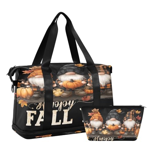 Pumpkin Fall Black Travel Duffel Bag for Women Men Gym Bag with Shoe Compartment Wet Pocket Carry On Weekender Overnight Bags for Hospital Gym Travel2