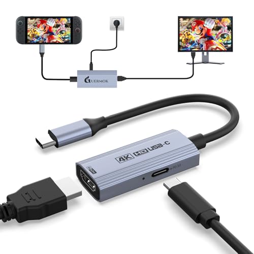 Guermok Adaptador USB C a HDMI, Salida 4K@60Hz con Carga Rápida PD 100W, Compatible con Switch, Consolas Portátiles, MacBook, Televisores, Tarjetas de Captura y Monitores Portátiles – Plata