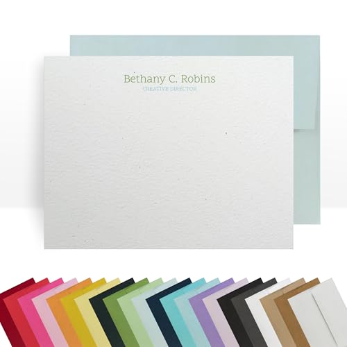 Black Tabby Studio Personalized Note Cards – Custom Flat Stationery Set with Name – Personalized Thank You Cards – Elegant Personalized Stationery for Women (Bethany Robins)