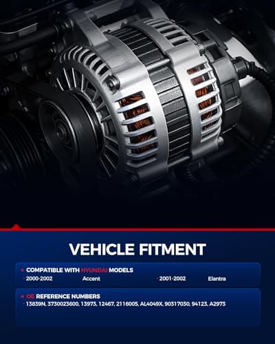 Image of KAX New Alternator Replacement for Hyundai Elantra 2001-2002 for Hyundai Accent 2000-2002 90 Amp,12V,CW,S4 Groove Pulley,Replace for 13839N