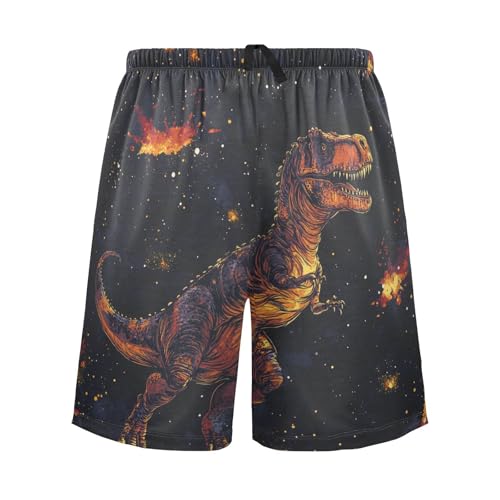 Men's Short Pajama Bottoms Fire Dinosaur Galaxy Home Casual Sleep Pants