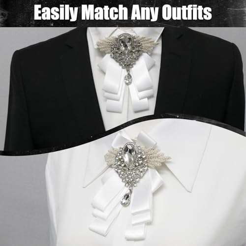 Image of Luckyvestir Womens Mens Bow Tie Ribbon Black Rhinestone Bow Ties Men Large Crystal Bowknot Bowtie for Wedding Party Banquet