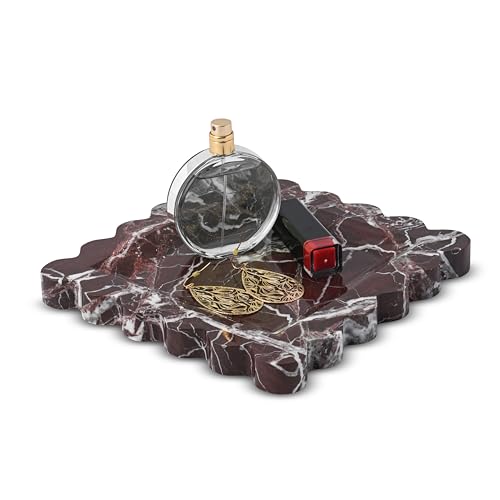 Marble Home Accessory Tray, Elegantly Designed Multi-Purpose Tray, Decorative and Versatile for Living Room, Bathroom, Office, Kitchen (Rosso Lempato)
