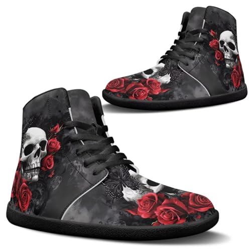 Binienty Men Women High Top Barefoot Shoes Lace Up PU Leather Sneaker Anti Slip