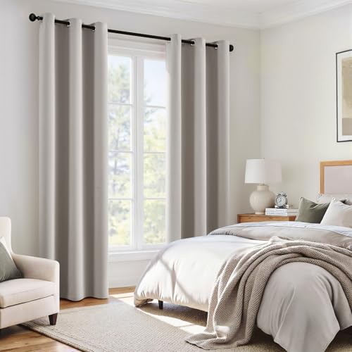 Image of MIULEE Stone 100% Blackout Curtains for Bedroom 90 Inch Long | 2 Thick Layers Thermal Insulated Window Curtains with Black Liner, Noise Reducing Grommet, Drapes for Living Room, 2 Panels